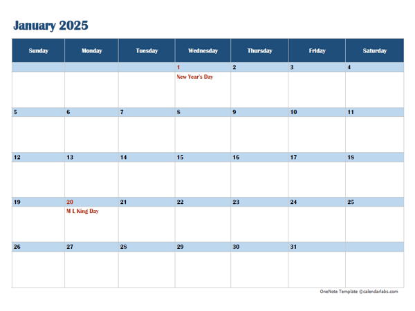 modelo de calendário do OneNote para 2025: : modelos de calendário do onenote