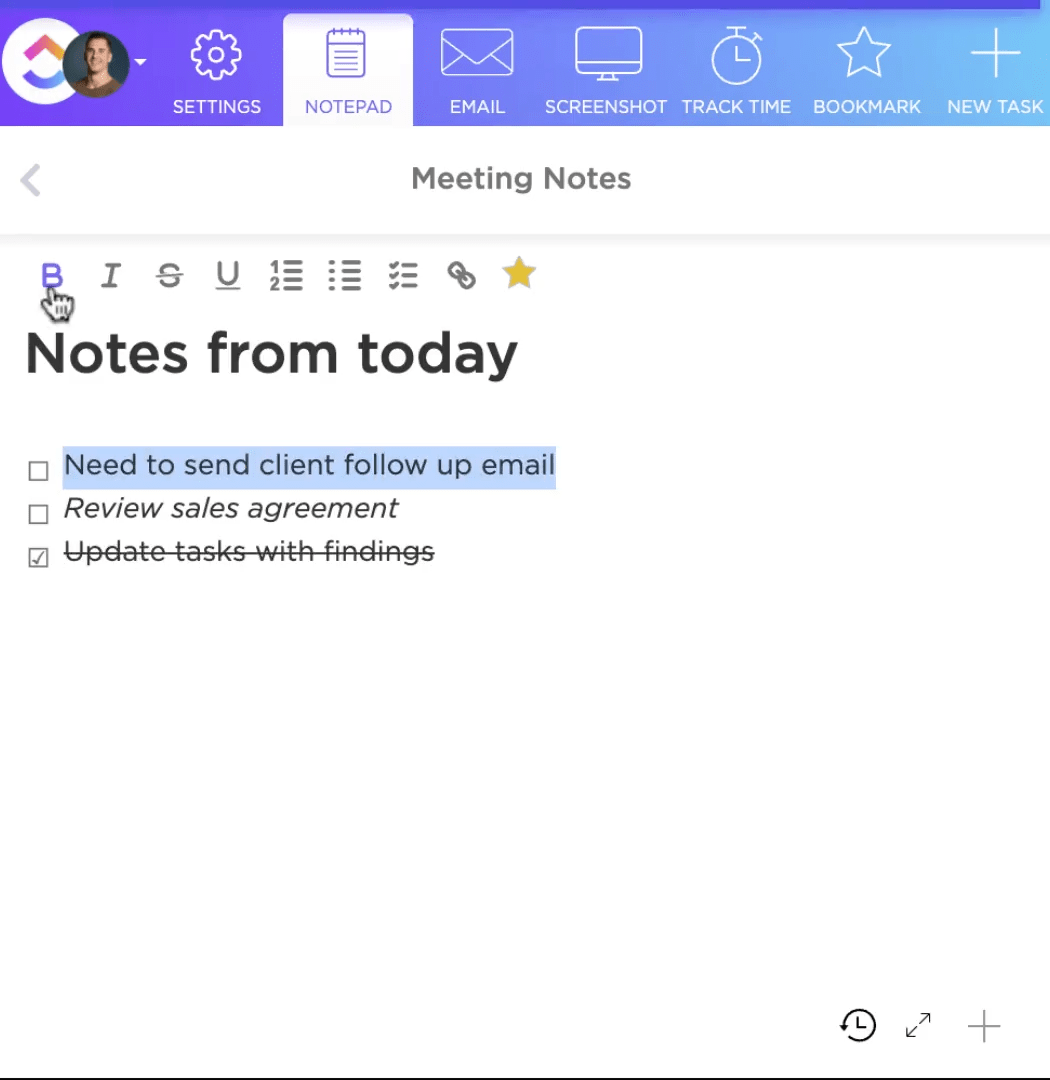 Easily note ideas using ClickUp Notepad 