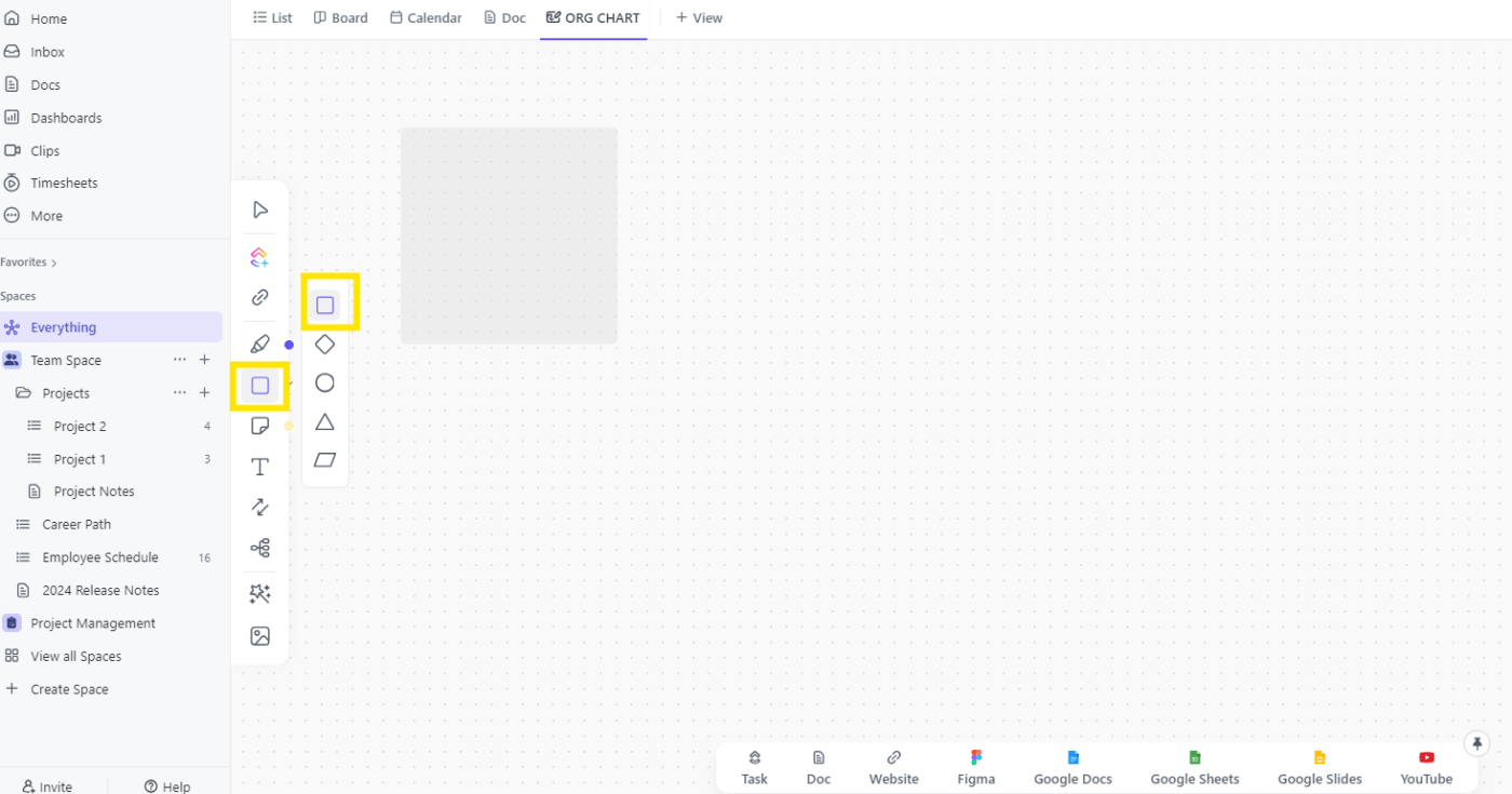 Vormen toevoegen in ClickUp Whiteboards