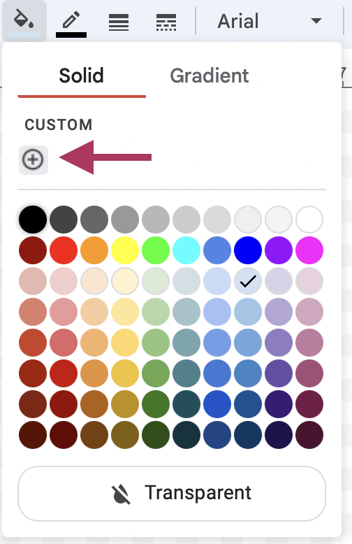 Adding custom colors to shapes in Google Docs