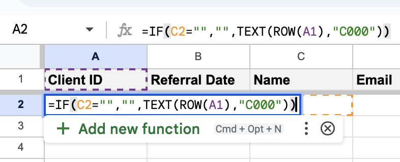 Menambahkan rumus ke sel di spreadsheet Google Sheets crm