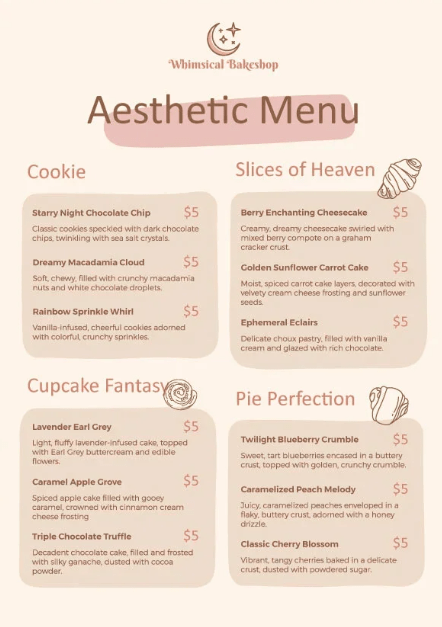 Aesthetic Menu Template by Template.net