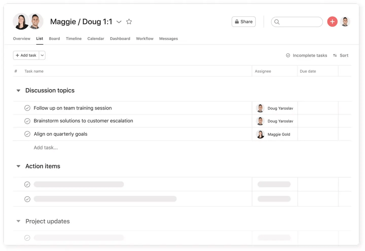 Asana 1-op-1 vergaderingssjabloon