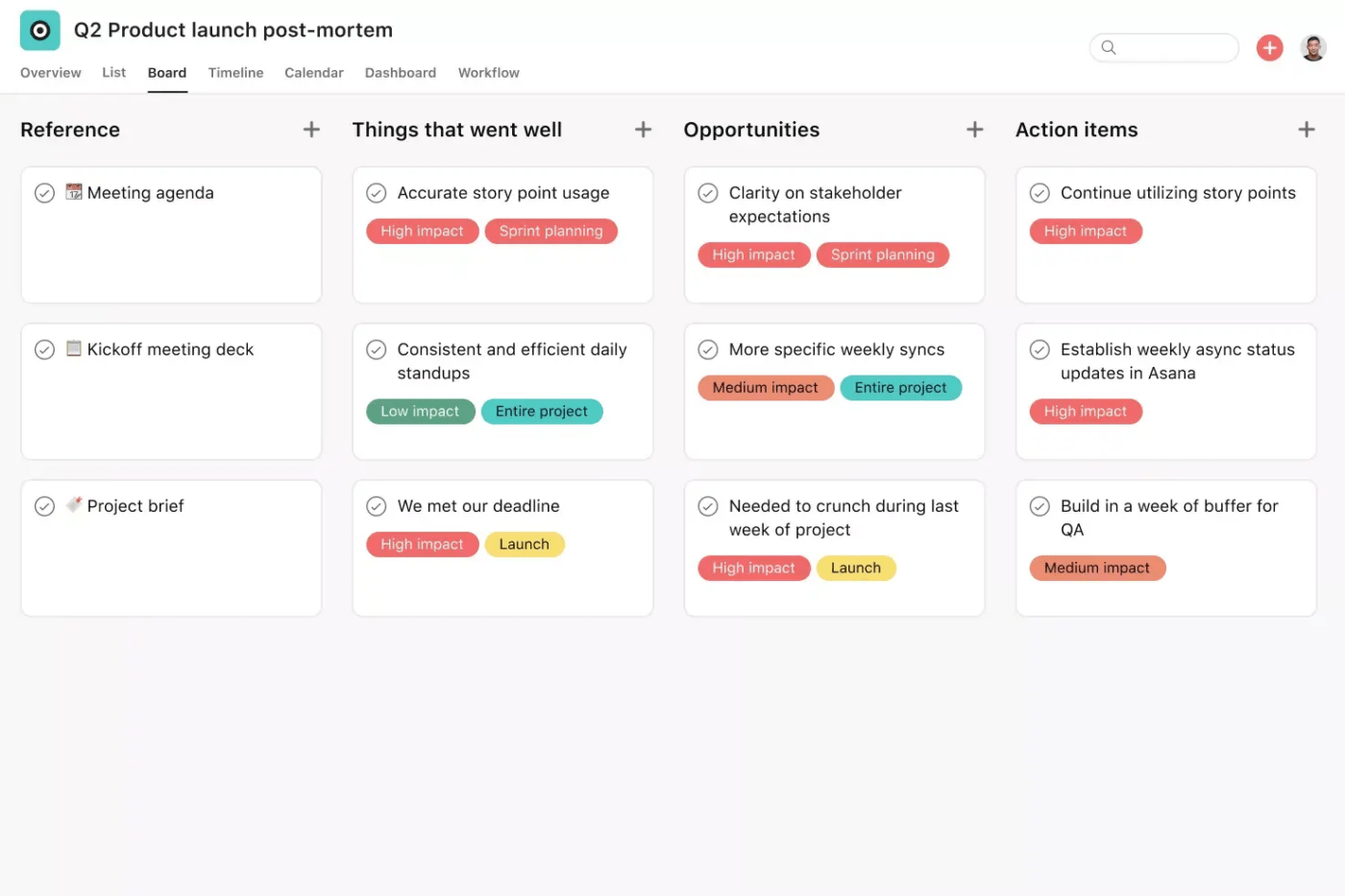 Modello di Backlog del prodotto di Asana