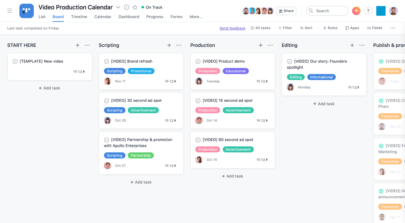 Modello di programma di produzione di Asana