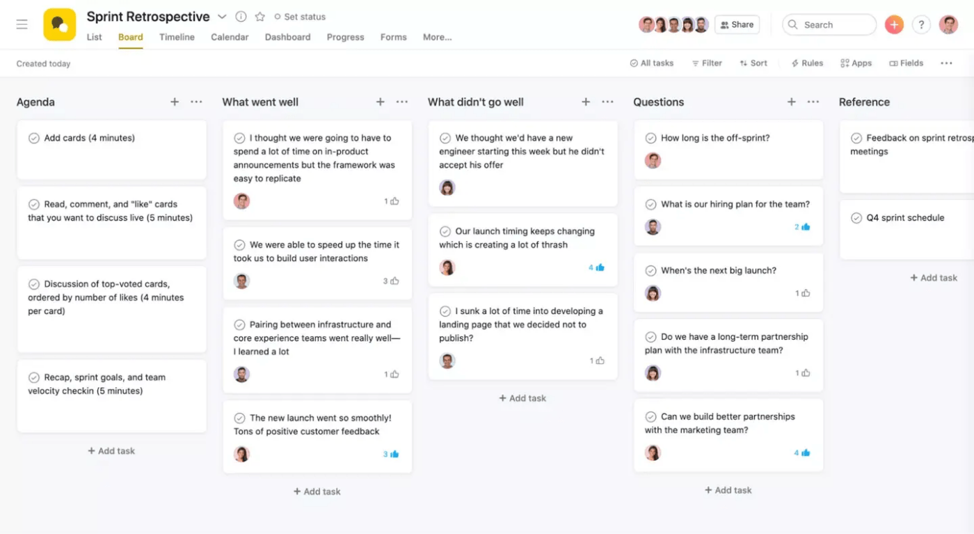 Asana 스프린트 회고 템플릿