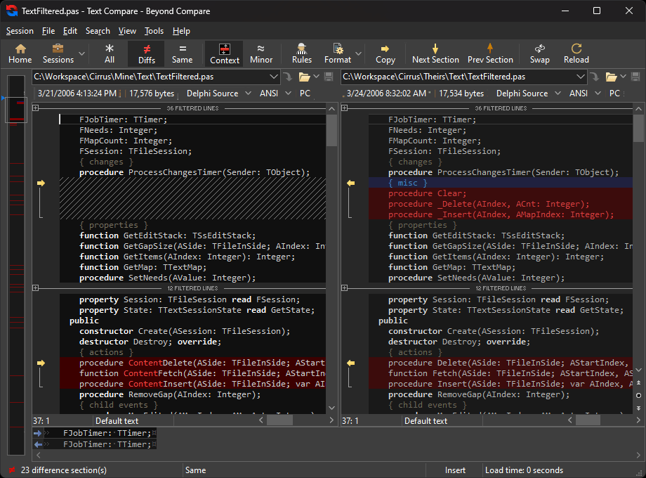 Software di comparazione dei documenti di Beyond Compare testo