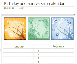 Modelo de calendário de aniversários e aniversários: : modelos de calendário do onenote