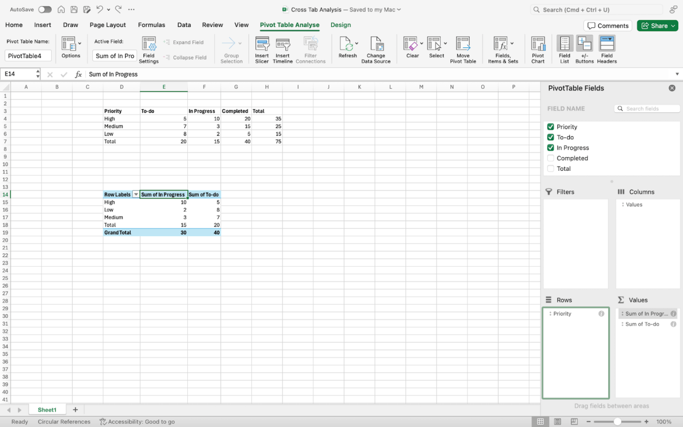 Choosing fields for your PivotTable to do cross-tabulation analysis