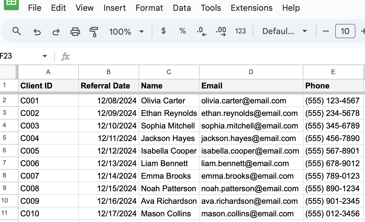 CRM data in Google Sheets
crm spreadsheet