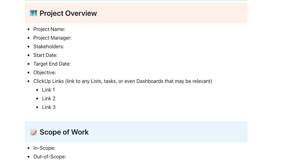 ClickUp Requirements Gathering Template