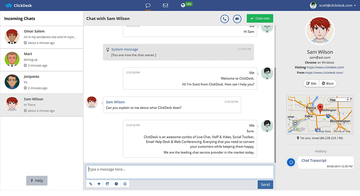 ClickDesk for live chat and voice support