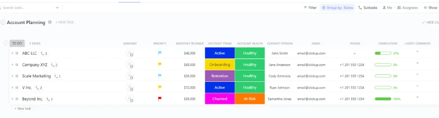 ClickUp Account Planning Gantt Chart Template