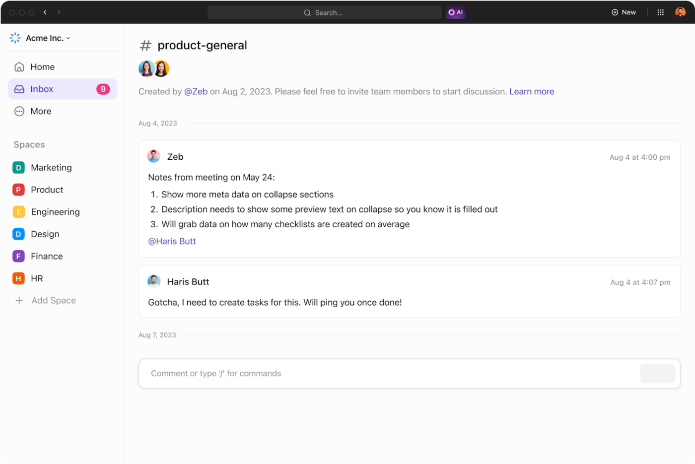 Use ClickUp Chat to manage work while messaging