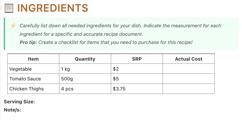 ClickUp Recipe Template