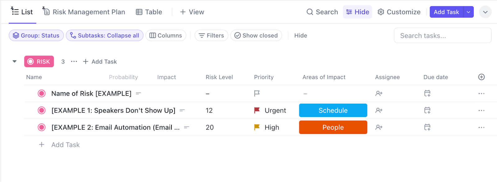 Track risks and track your mitigation efforts with the ClickUp Risk Management Template