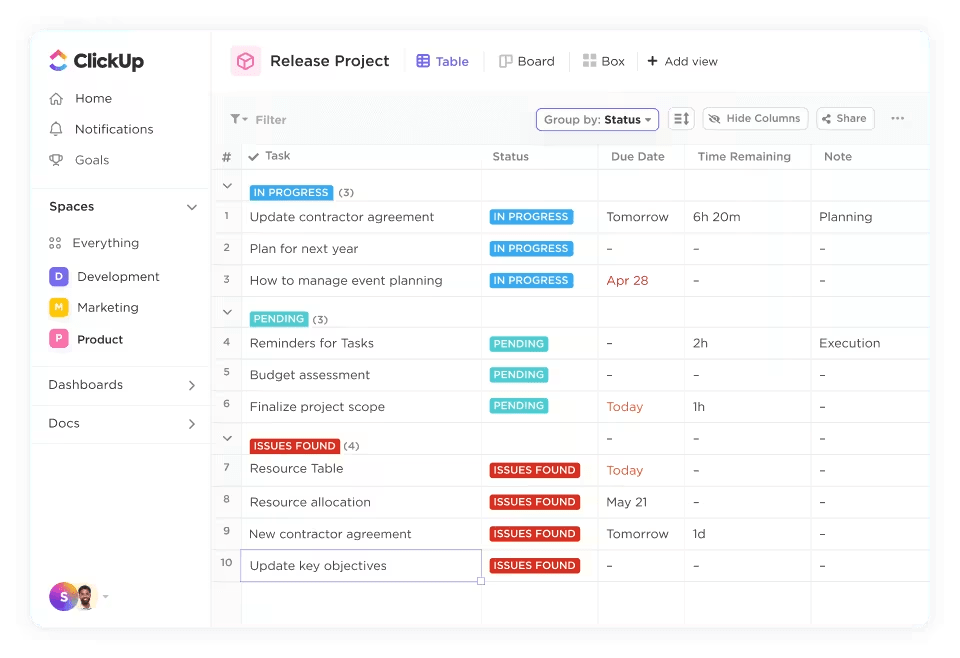 Track and visualize your data like you’re using a spreadsheet with ClickUp Table View