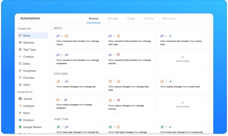 ClickUp workflow automation templates 