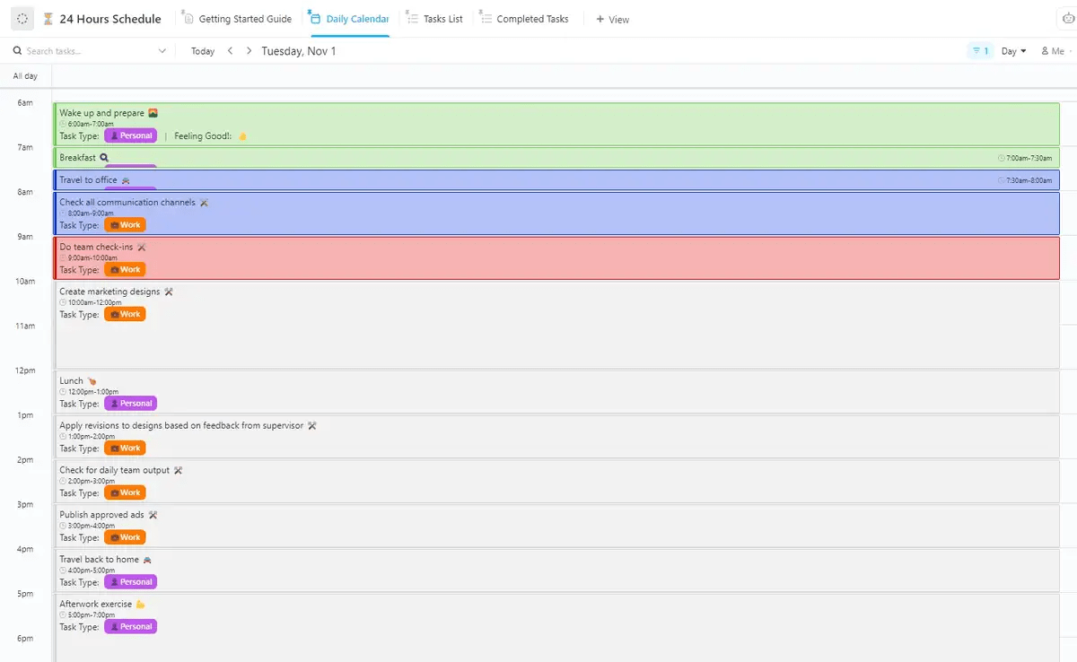 ClickUp’s 24 Hours Schedule Template