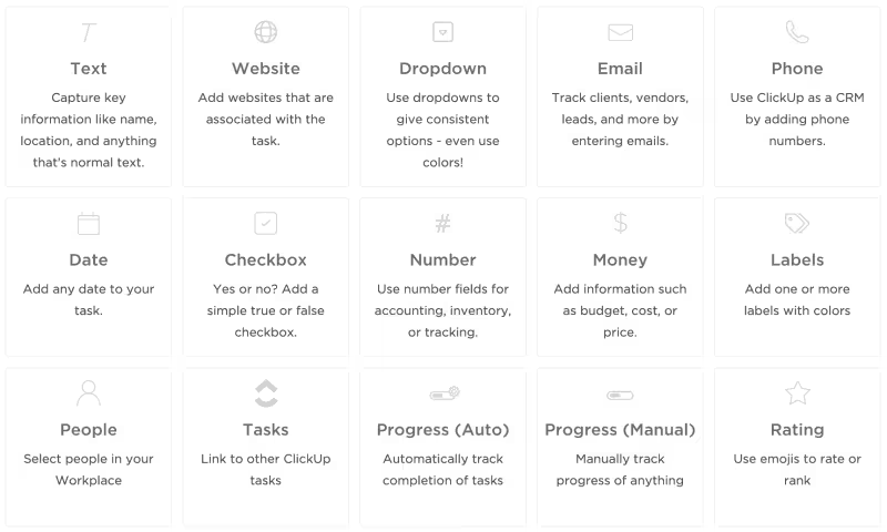 Customize your project data tracking with ClickUp’s Custom Fields