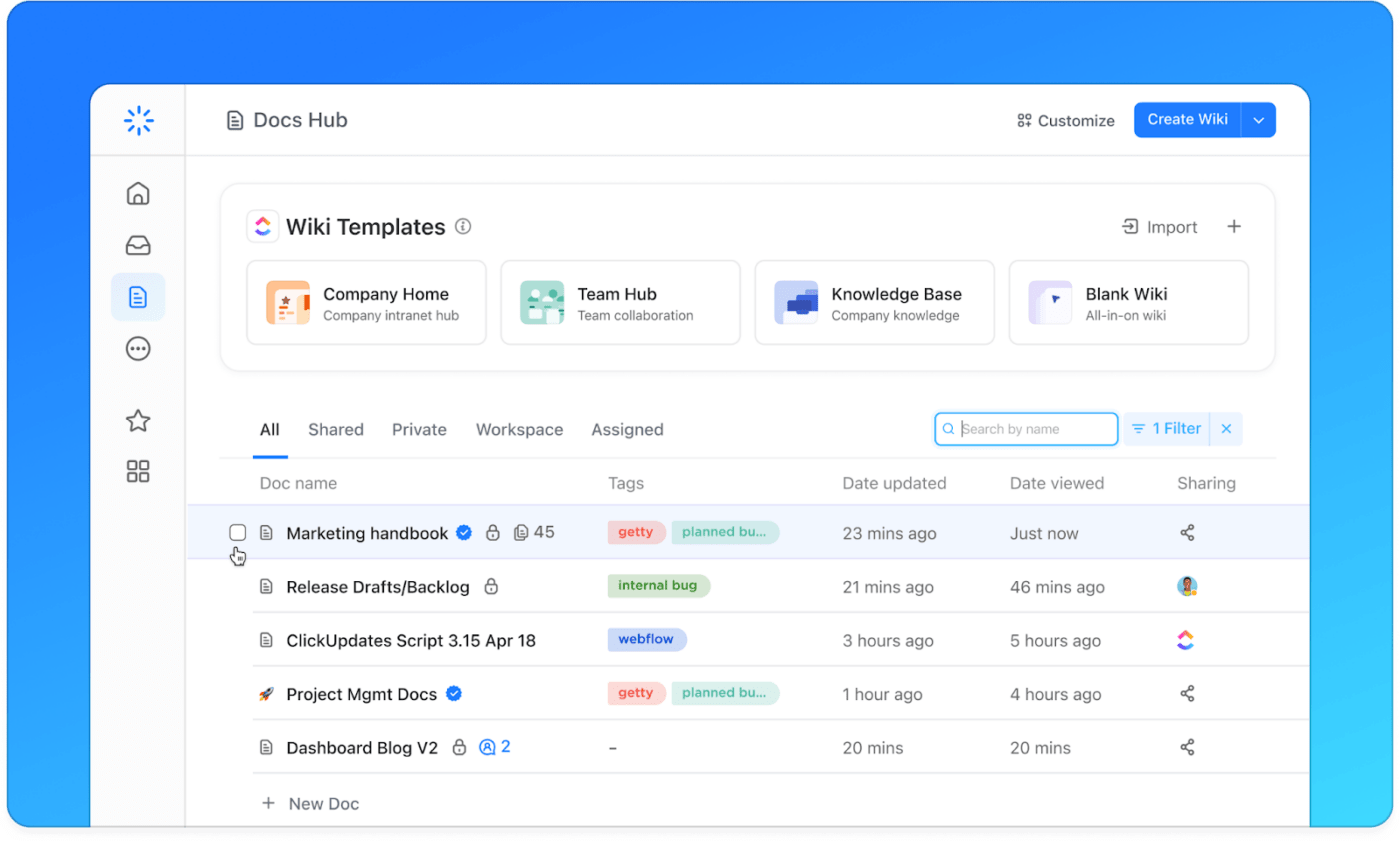 ClickUp's Wissensmanagement Hub