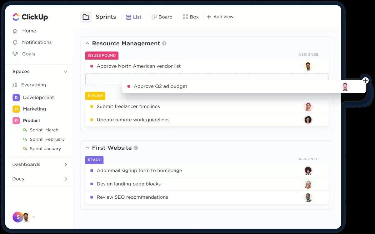 Utilizzate le attività di ClickUp per creare attività secondarie e aggiungere liste di controllo per delineare ogni passaggio e assegnare le responsabilità: strategia commerciale e di marketing