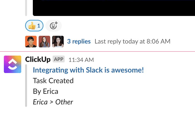 Ricevere gli aggiornamenti delle attività di ClickUp su Slack