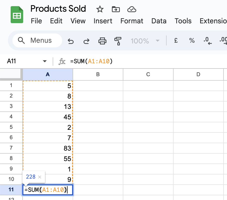 Zamknięcie formuły w Arkuszach Google