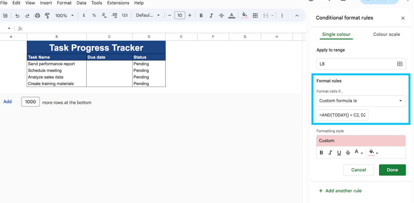 Establishing the data validation rule through conditional formatting