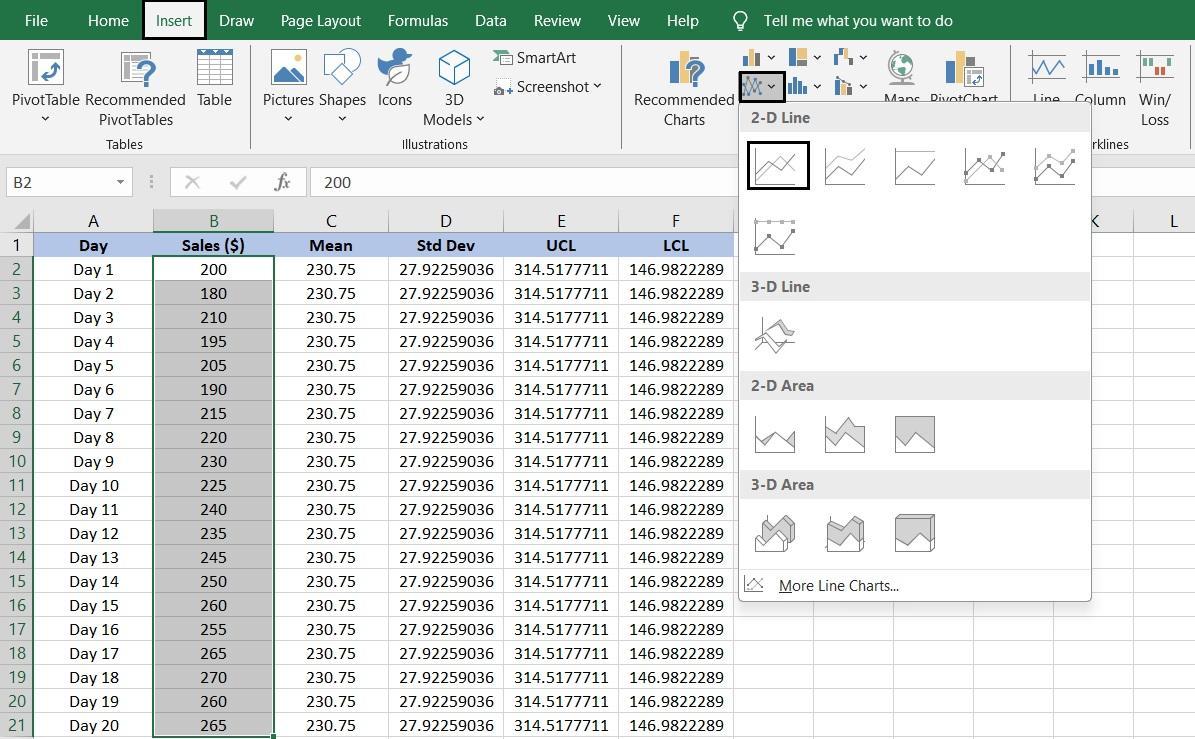 Tworzenie wykresu kontrolnego w programie Excel