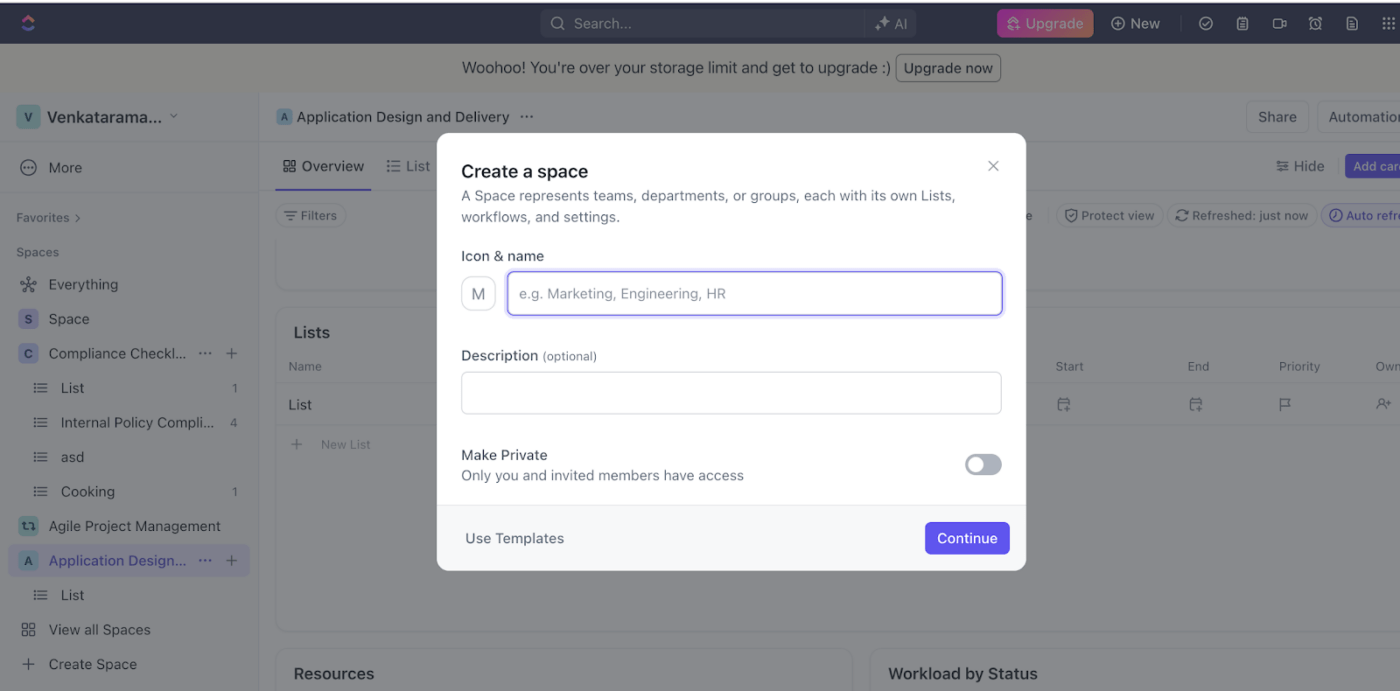 Create a space in ClickUp