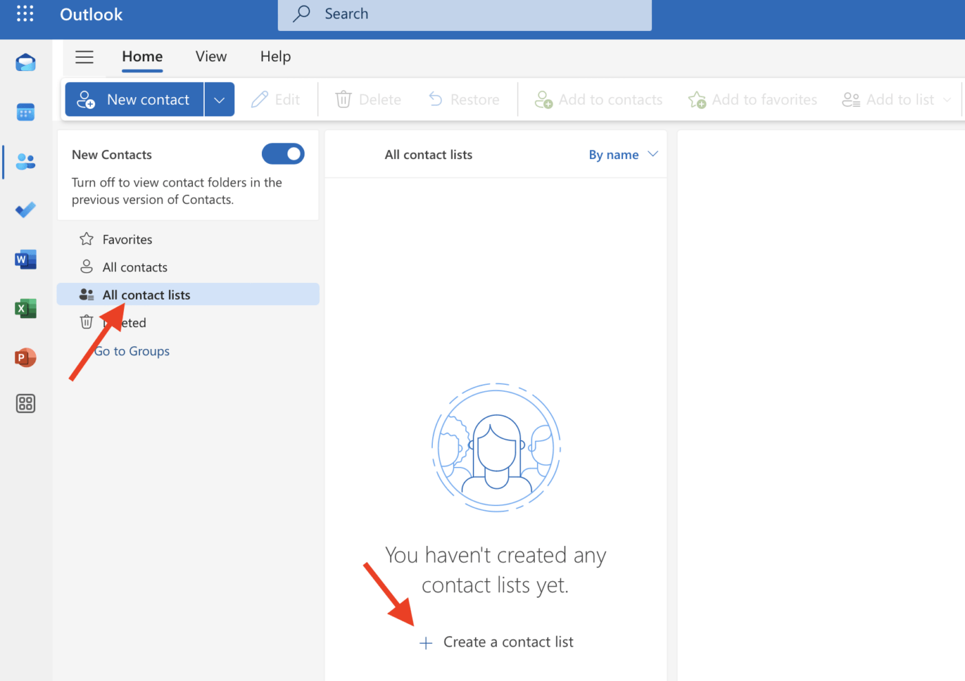 Outlookでの連絡先リストの作成