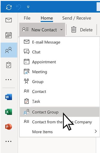 Creating a new contact group in Outlook