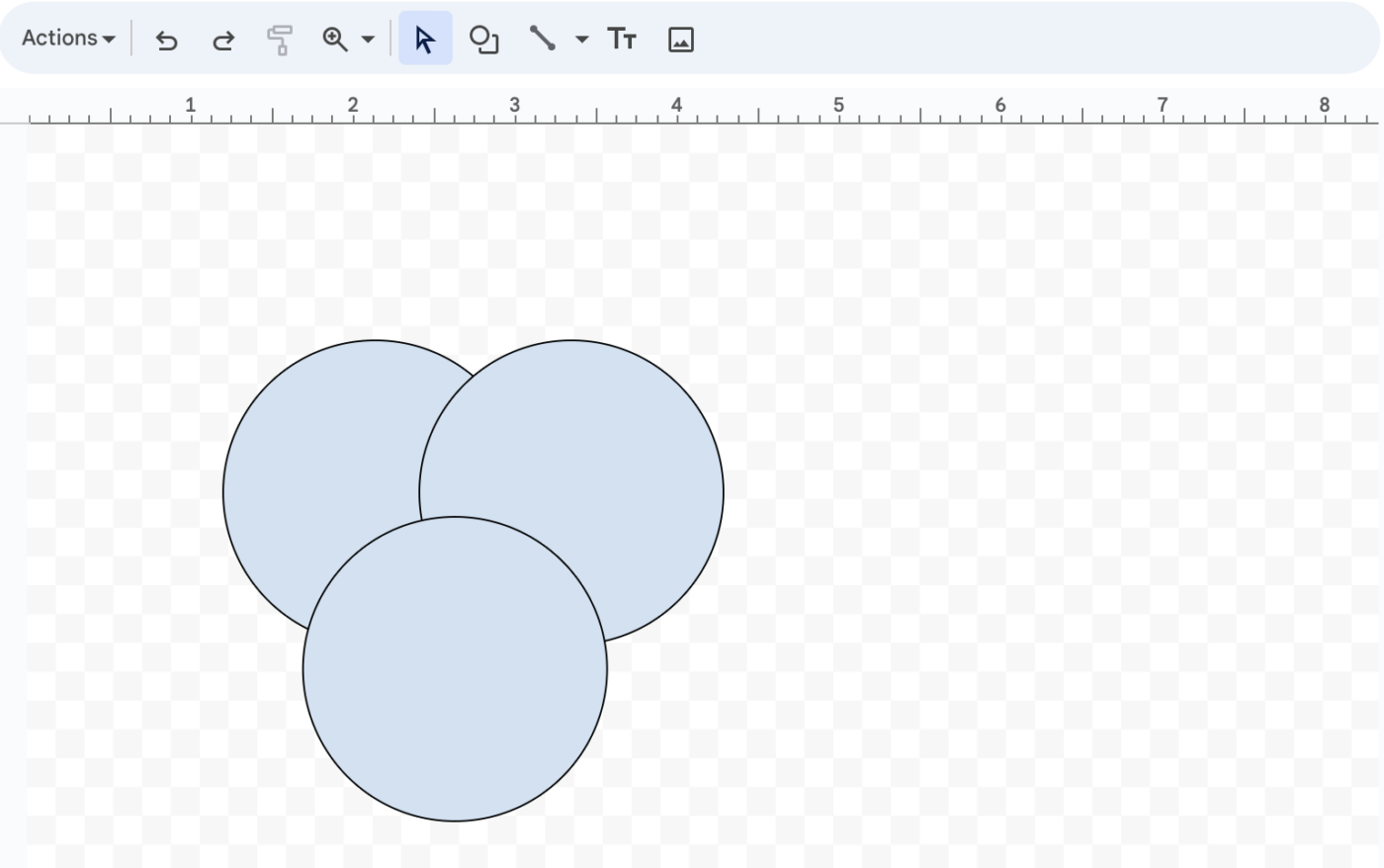 Creación de tres círculos superpuestos para un diagrama de Venn en Documentos de Google