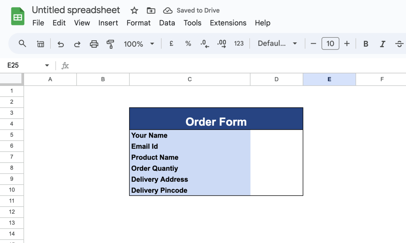 Data pesanan pelanggan untuk validasi data di google sheet