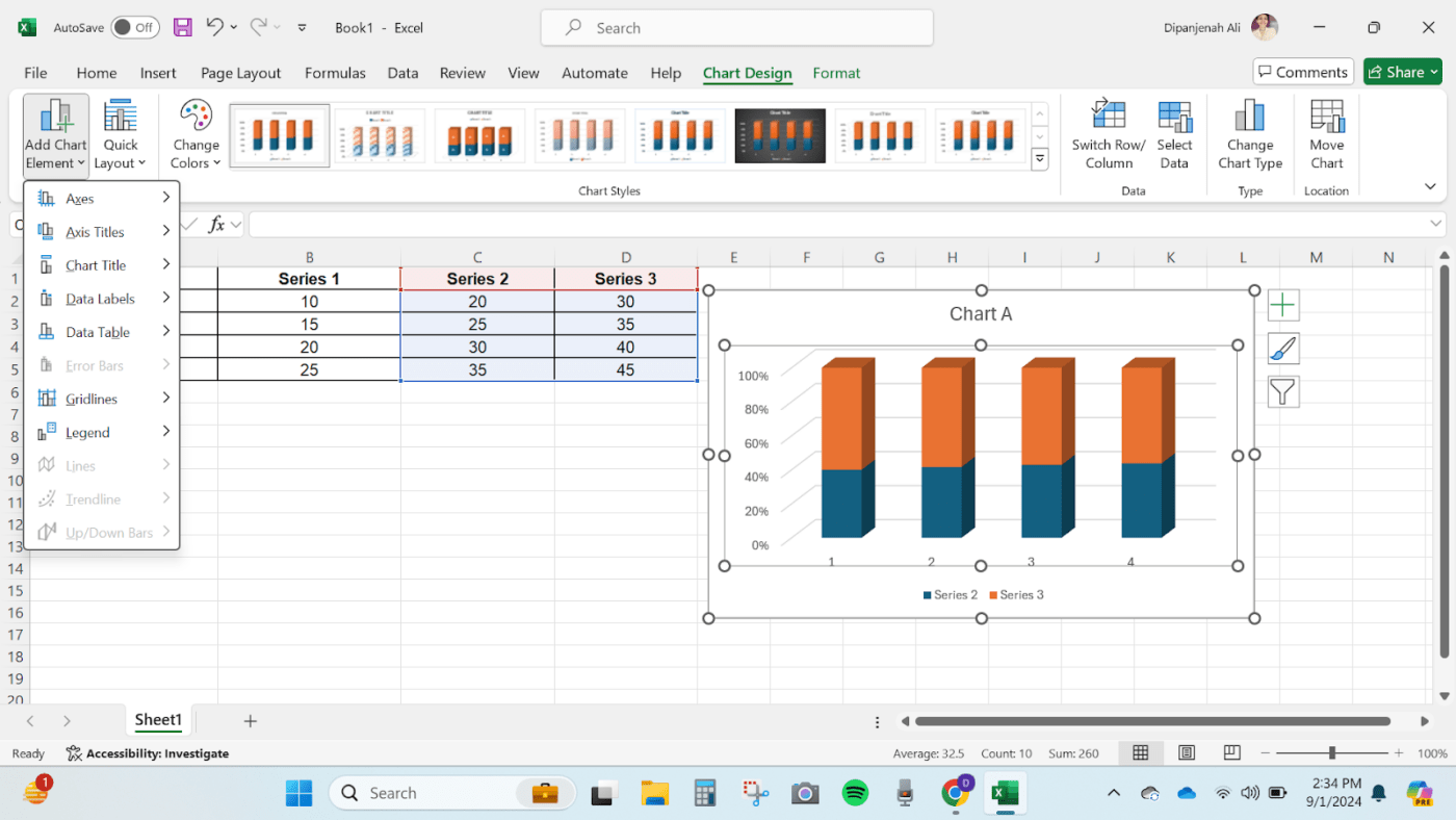 een gestapeld staafdiagram maken in Excel - De grafiek aanpassen