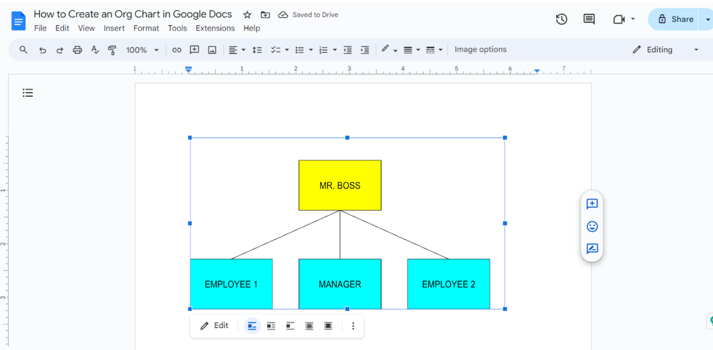 Personalize o organograma redimensionando-o