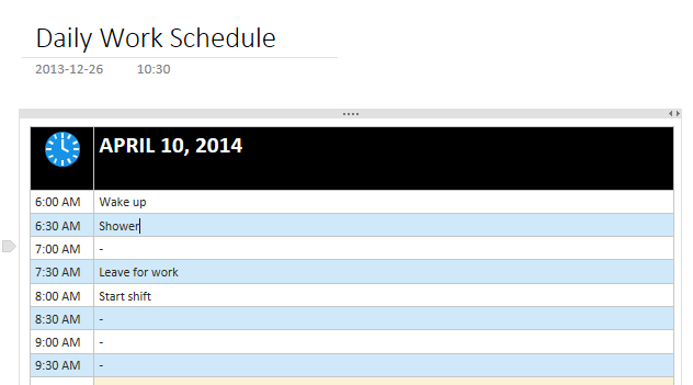 Plantilla de horario de trabajo diario: : plantillas de calendario onenote