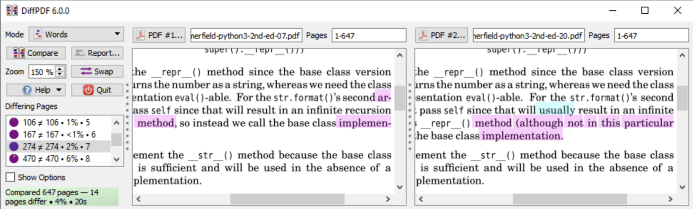 DiffPDF 比較ツールによる文書比較ソフトウェア