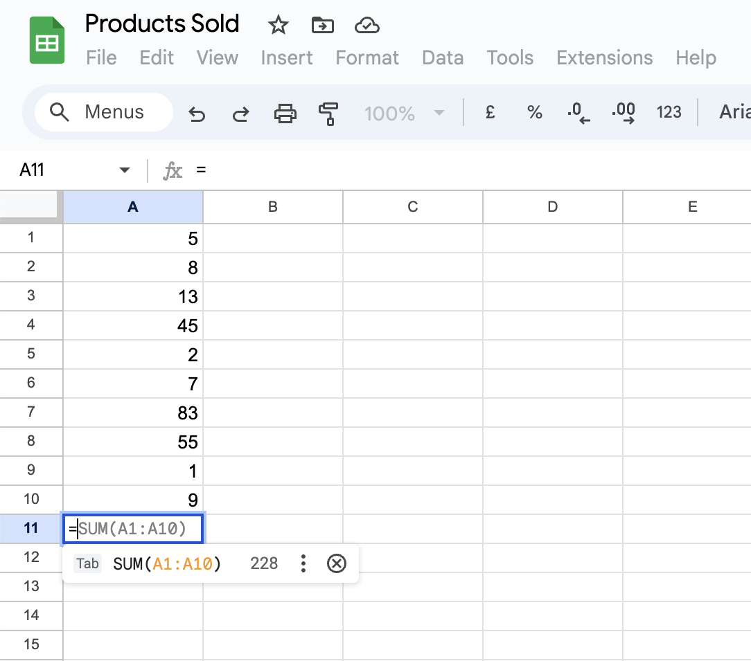 Gelijkteken in Google Spreadsheets