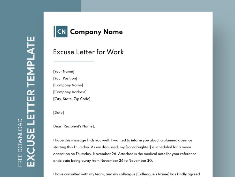 ドリブルによる仕事のためのExcuse Letter Template