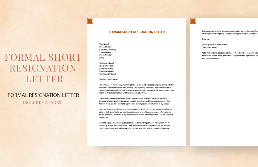 Formal short resignation letter template by Template.Net