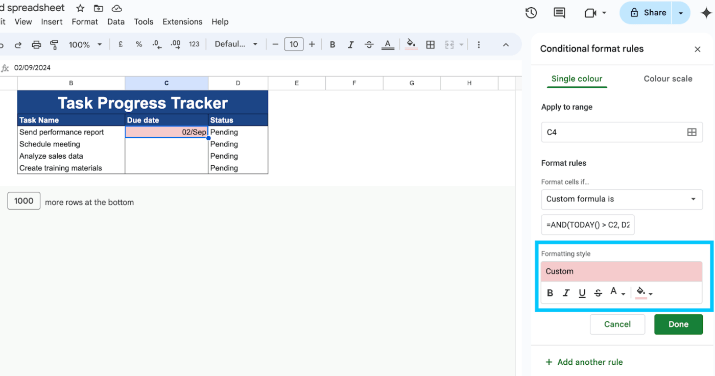 Setting up the formatting style