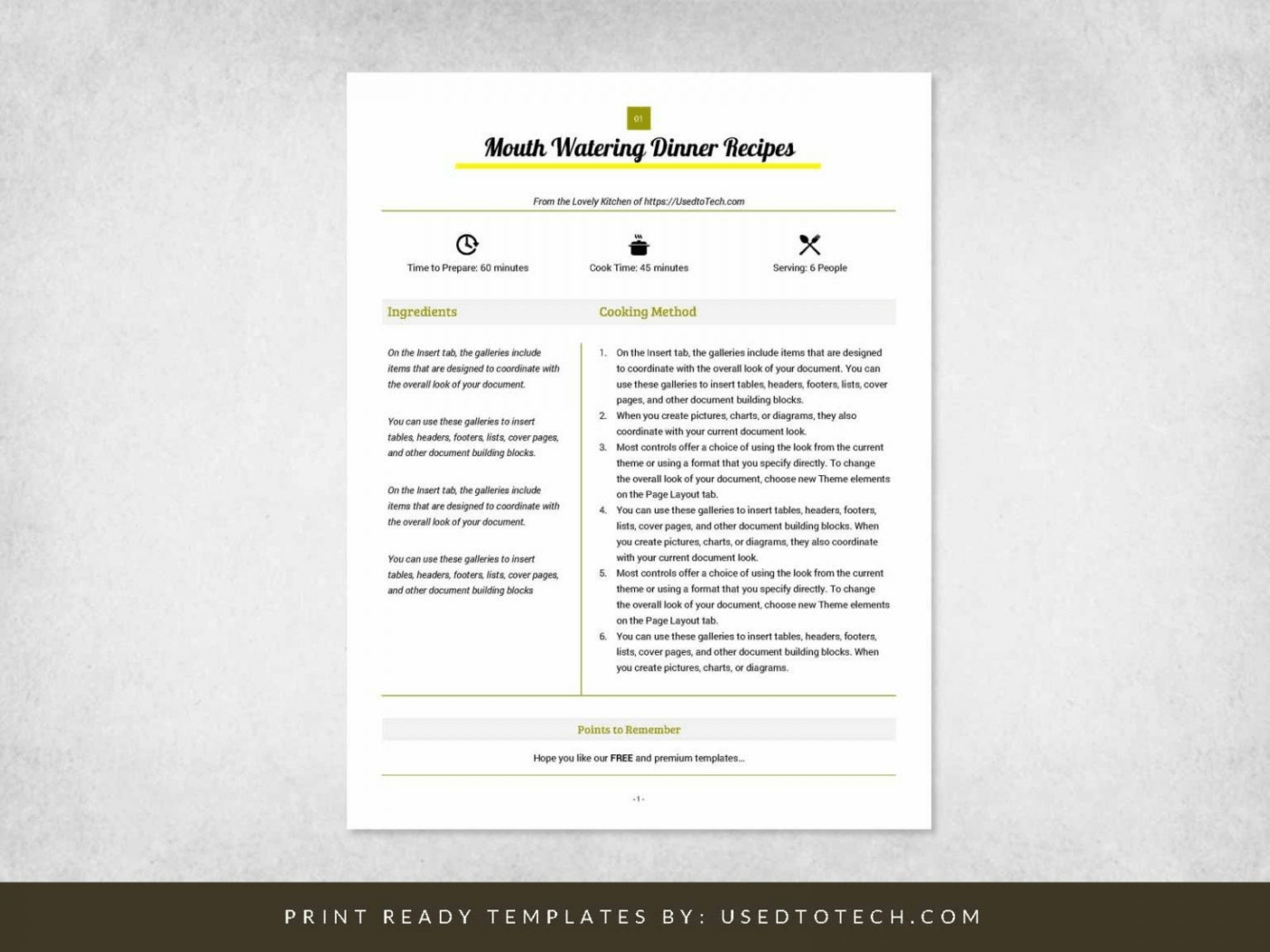 Full Page Recipe Card Template