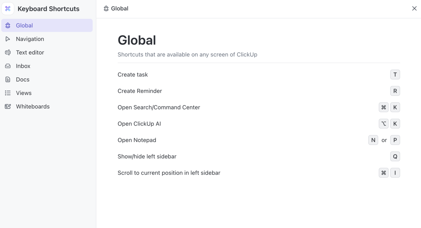 Global keyboard shortcuts