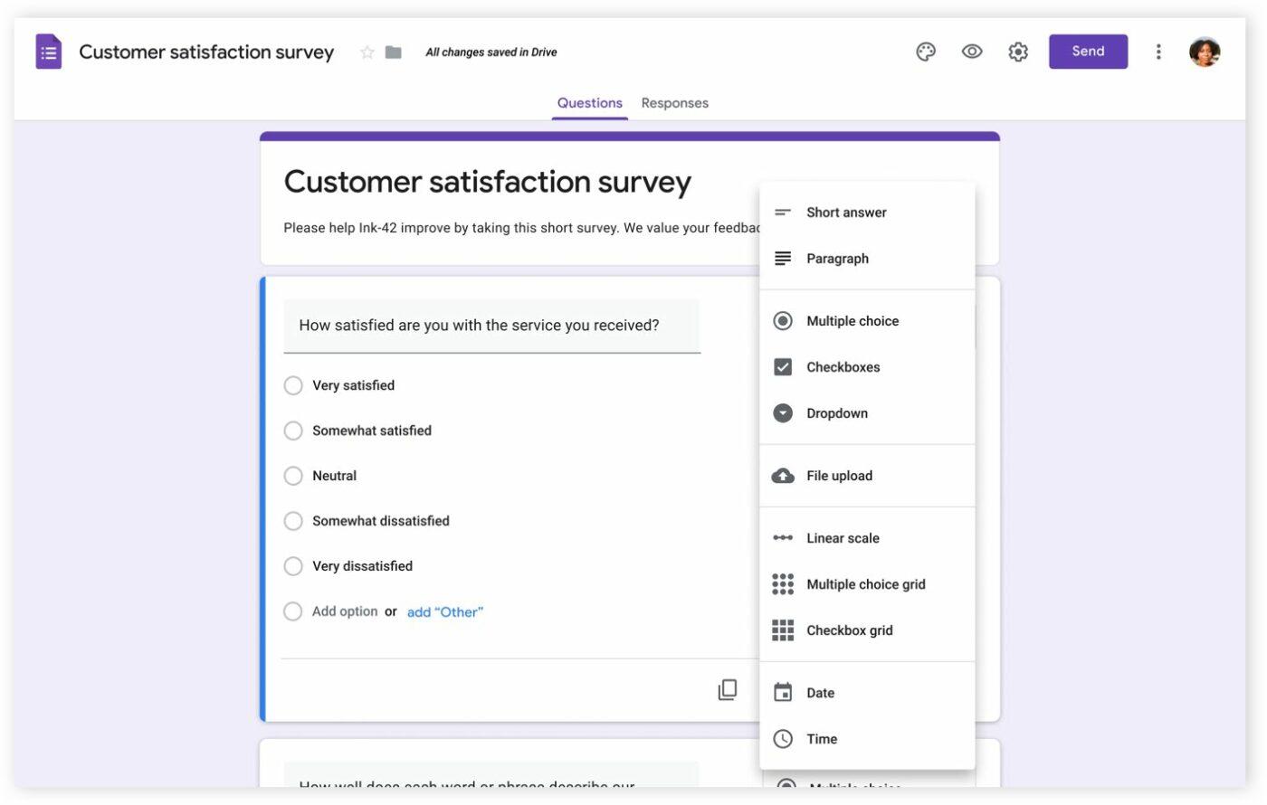 Painel de controle do Google Forms