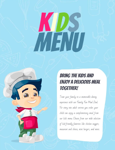 Kids menu template google docs