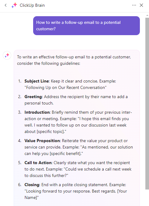 Learn tips and tricks to write effective emails with ClickUp Brain