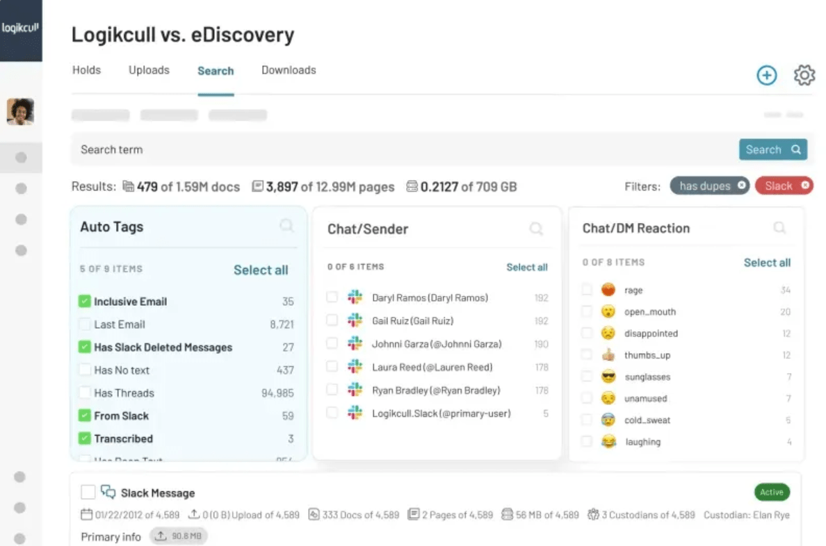 eDiscovery Tools von Logikcull Dashboard