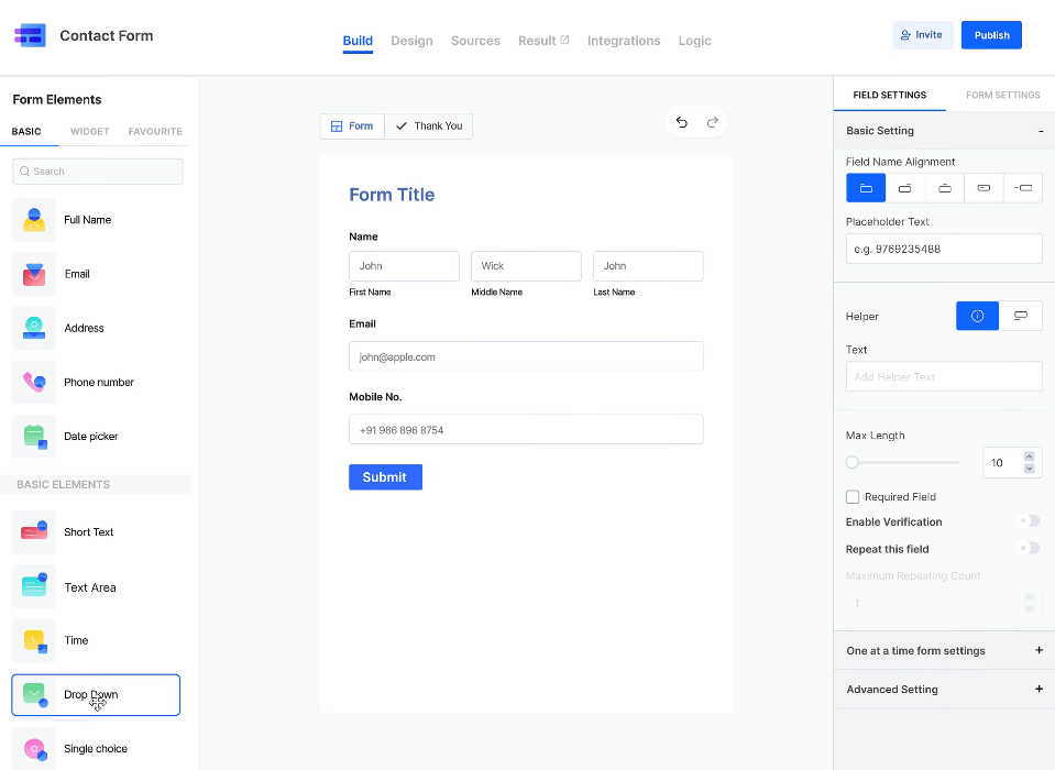 Dashboard di MakeForms